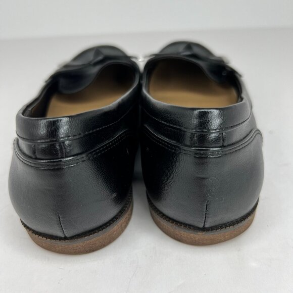 Coach And Four Womens Black Faux Leather Slip On Bow Metal Tips Size 6.5 Flats - Picture 5 of 10